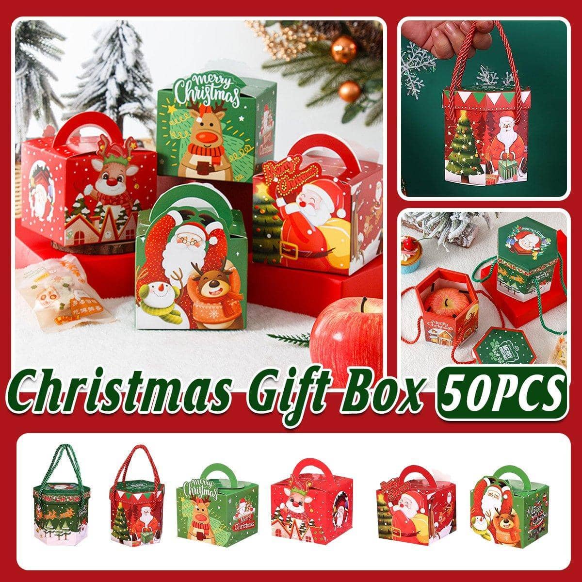 Christmas Gift Boxes with Rope Handle, Pack of 50 - Red Santa Claus - view 2