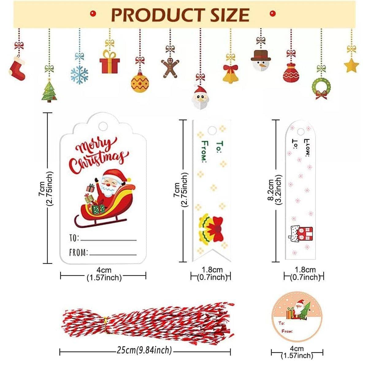 Christmas Gift Tags with Twine, Pack of 50 - White Wreath and Penguin Designs - view 4