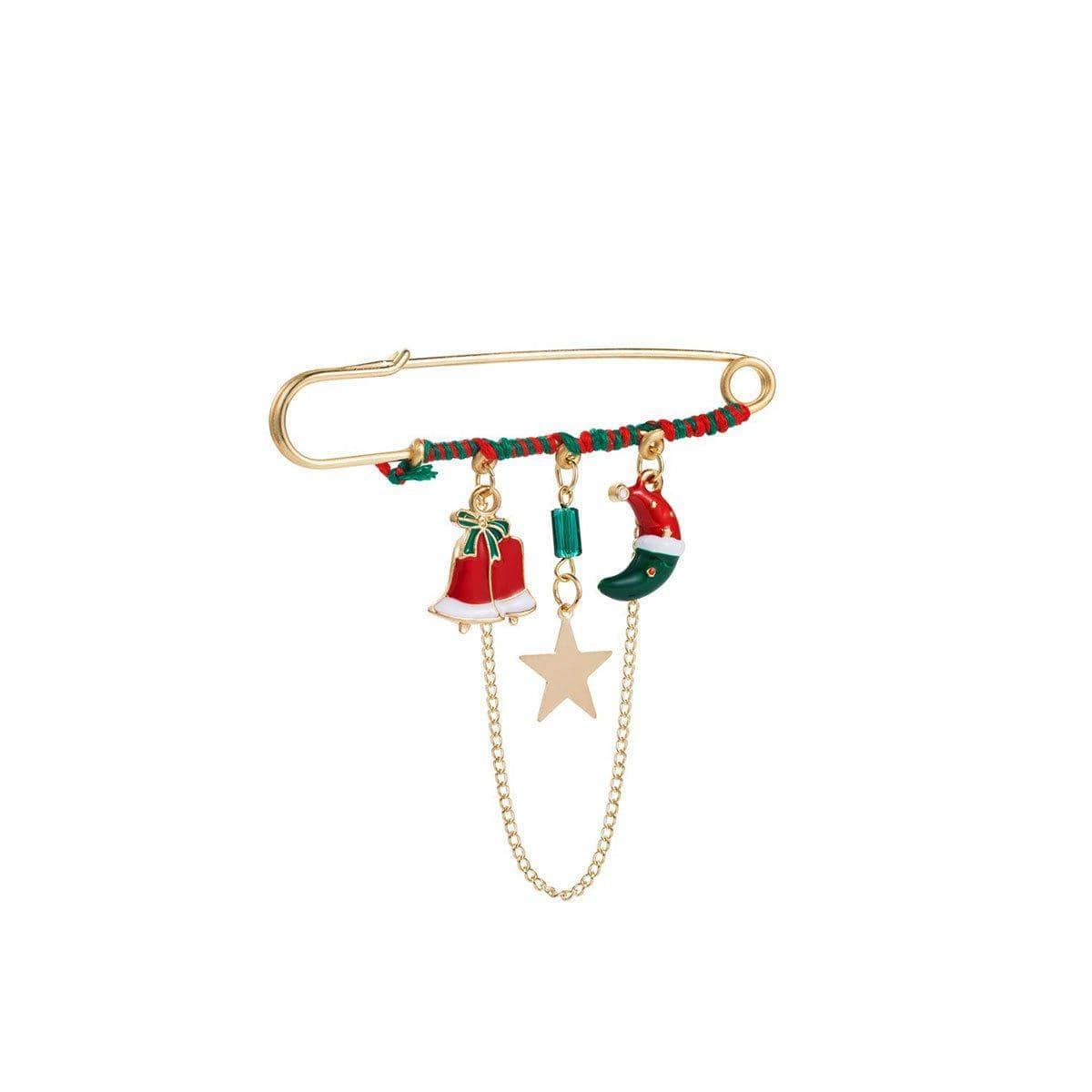 Christmas Hat and Star Brooch Pin - Gold-Tone Holiday Jewellery - view 2
