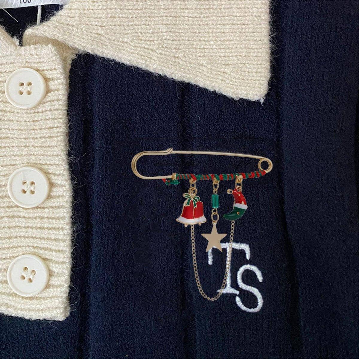 Christmas Hat and Star Brooch Pin - Gold-Tone Holiday Jewellery - view 4