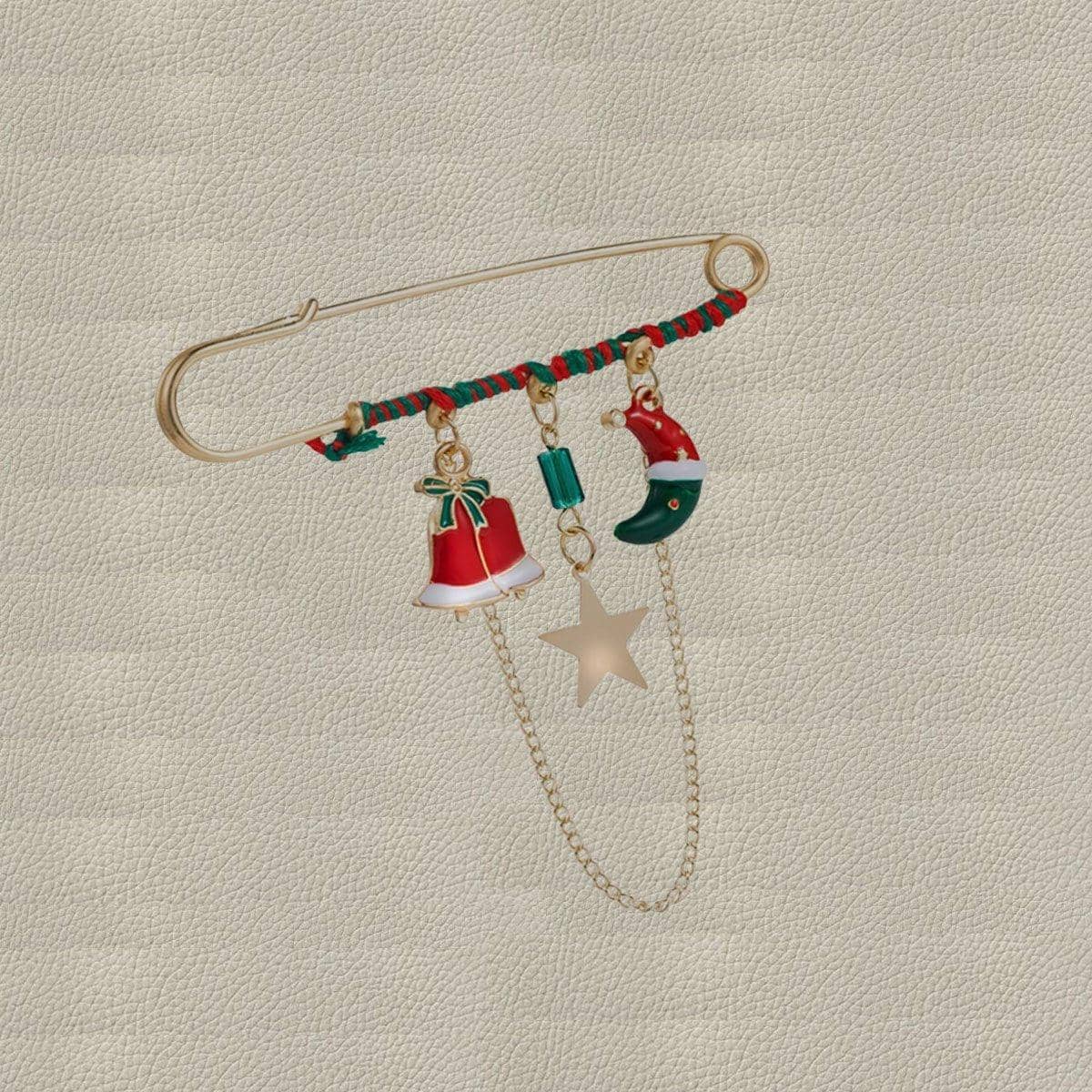 Christmas Hat and Star Brooch Pin - Gold-Tone Holiday Jewellery - view 5