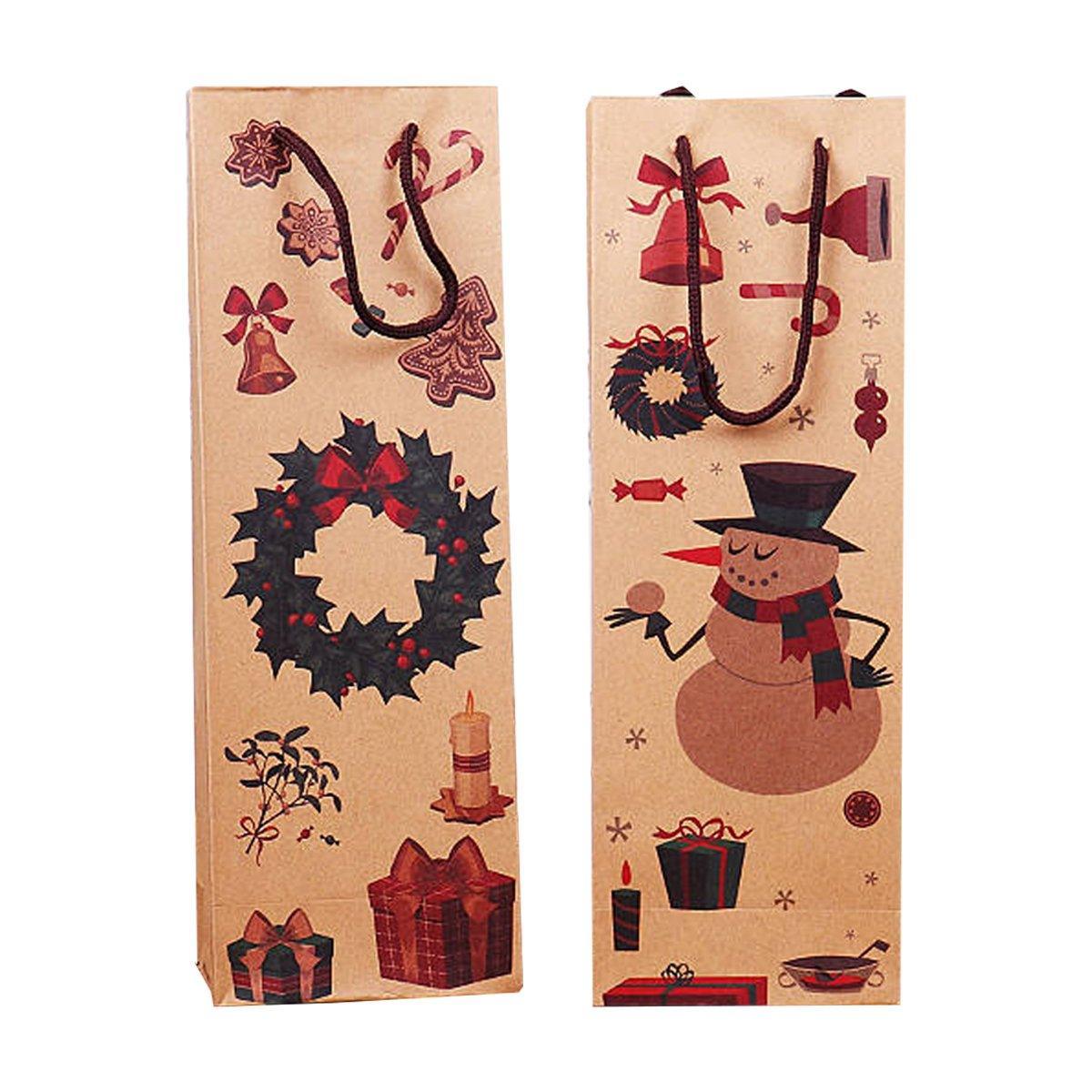 Christmas Kraft Paper Wine Bottle Gift Bags, Pack of 20 - Wreath Design - view 3