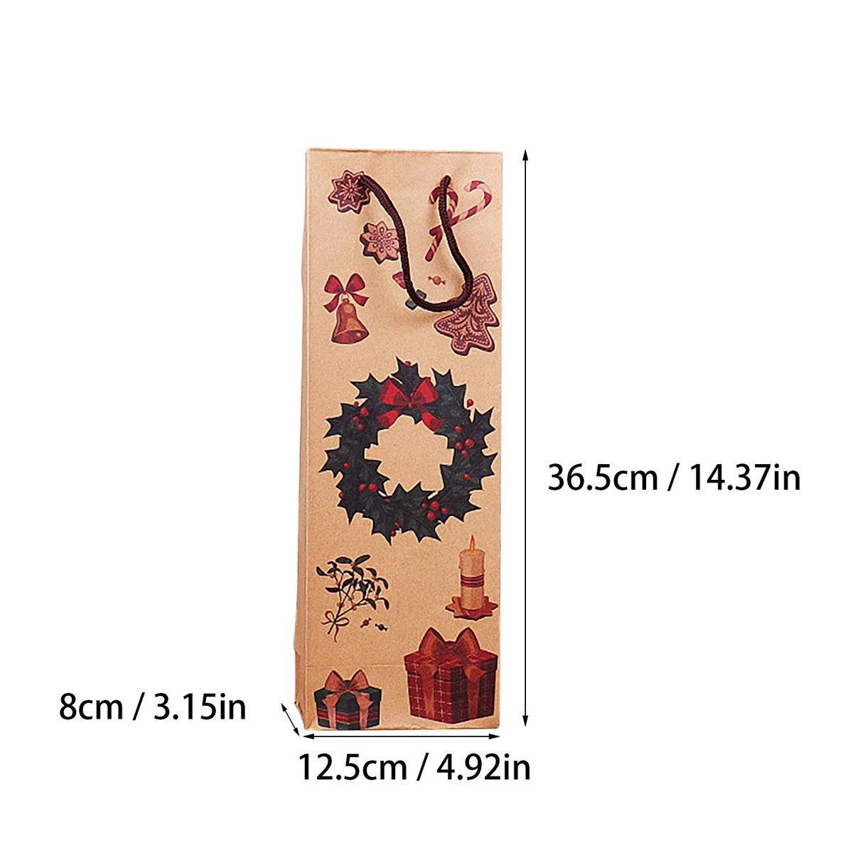 Christmas Kraft Paper Wine Bottle Gift Bags, Pack of 20 - Wreath Design - view 4