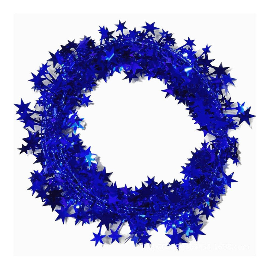 Christmas Metallic Star Garland Wreath Decorations, Pack of 10 - Blue