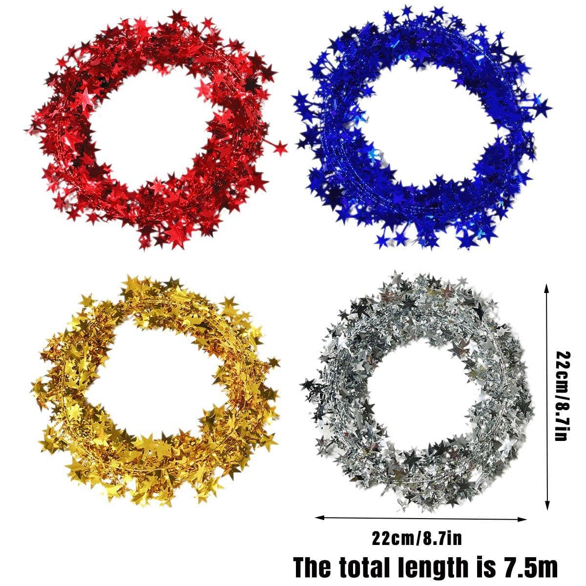 Christmas Metallic Star Garland Wreath Decorations, Pack of 10 - Blue - view 4