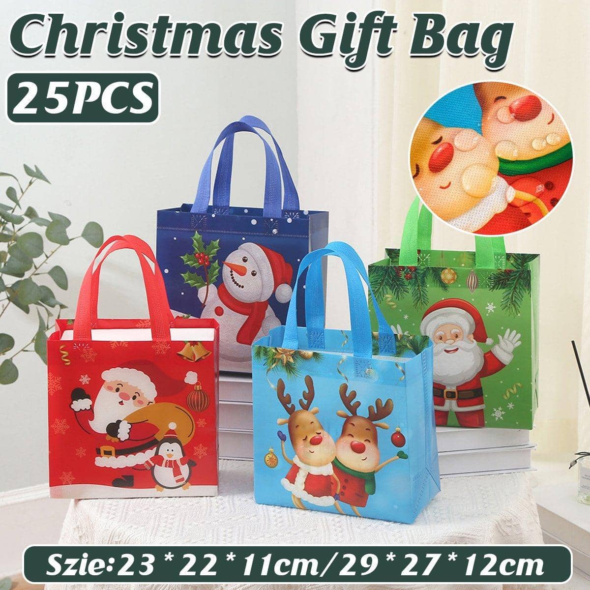 Christmas Non-Woven Gift Bags, Pack of 25 - Navy Blue, Small (22 x 11 x 23 cm) - view 2