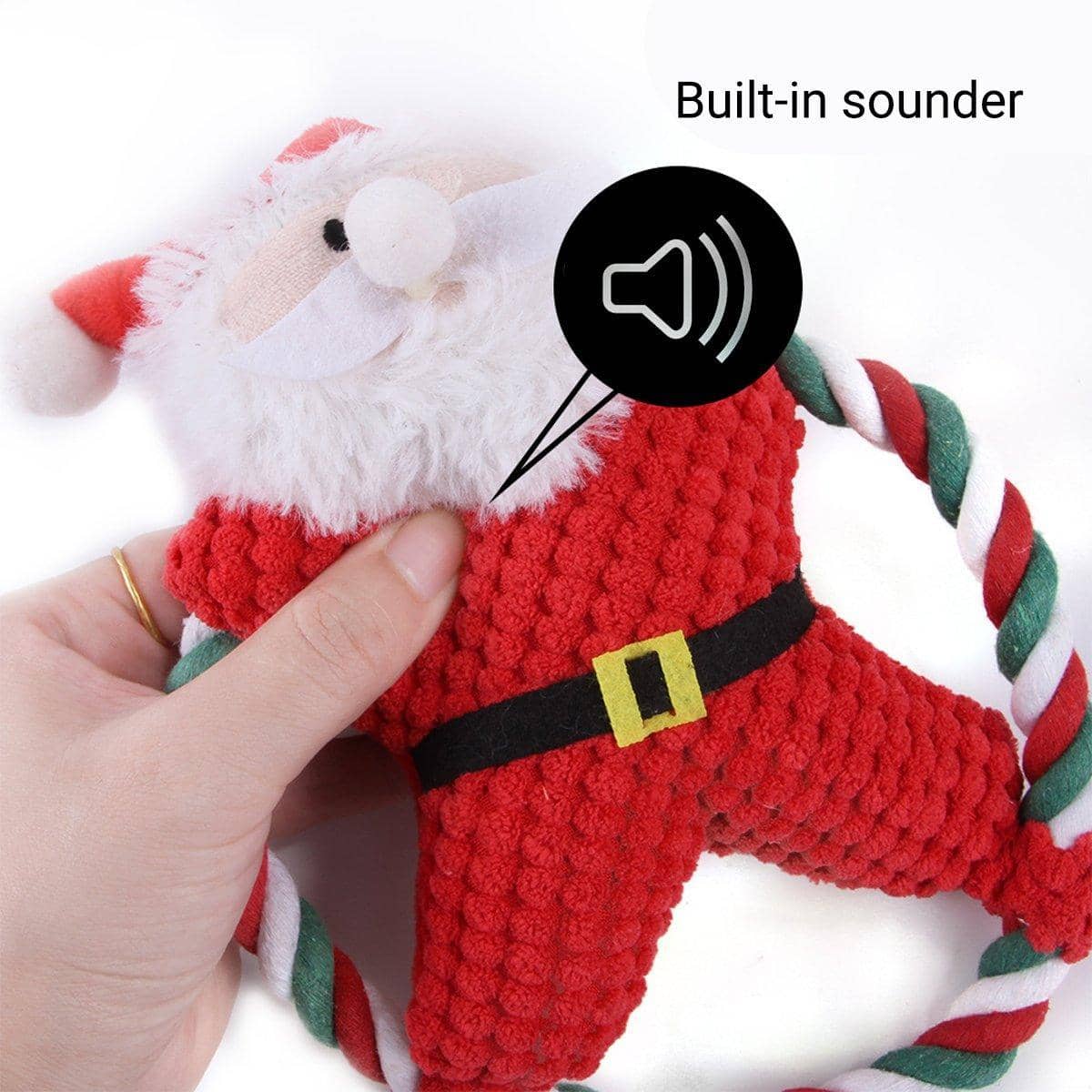 Christmas Plush Dog Toy with Rope Ring - Penguin in Santa Hat - view 5