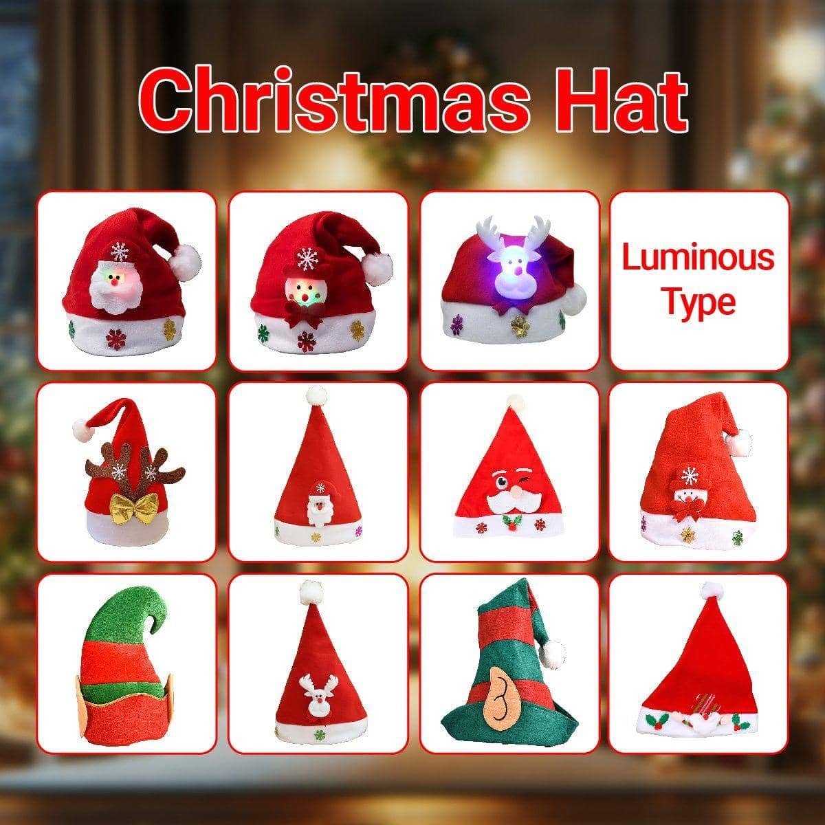 Christmas Santa Hat, Printed Polyester - Luminous Santa, 37 x 29 cm - view 2