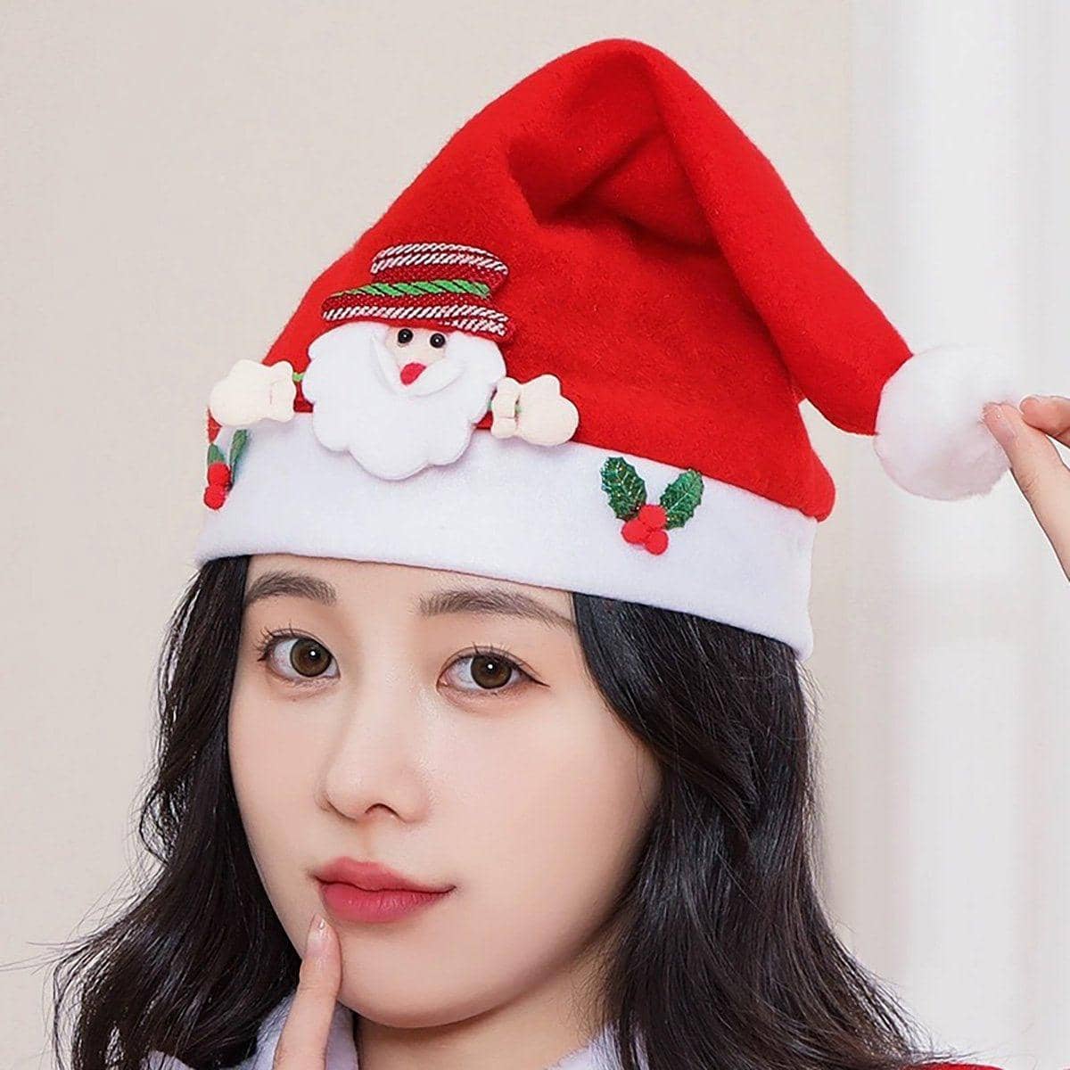 Christmas Santa Hat, Printed Polyester - Winking Old Man, 25 x 30 cm - view 5