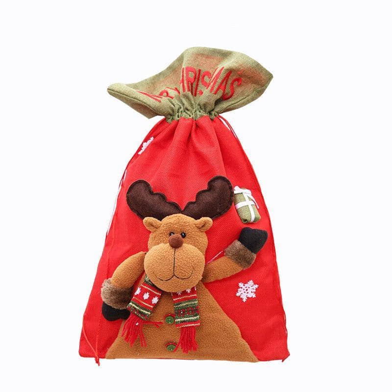 Christmas Santa Sack, 35 x 56 cm Red Felt - Reindeer