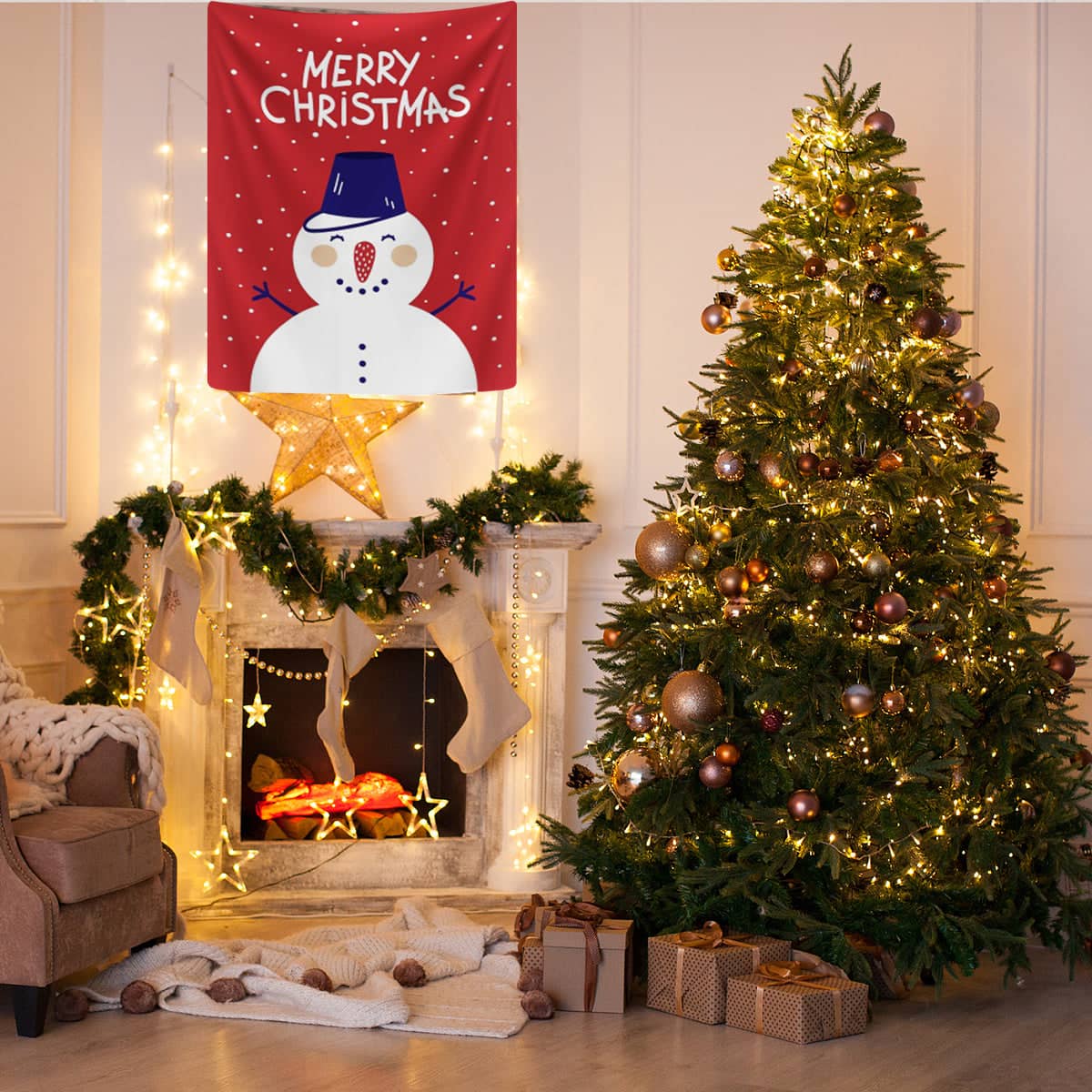 Christmas Snowman Hanging Cloth Wall Backdrop - Red, 100 x 70 cm - view 4