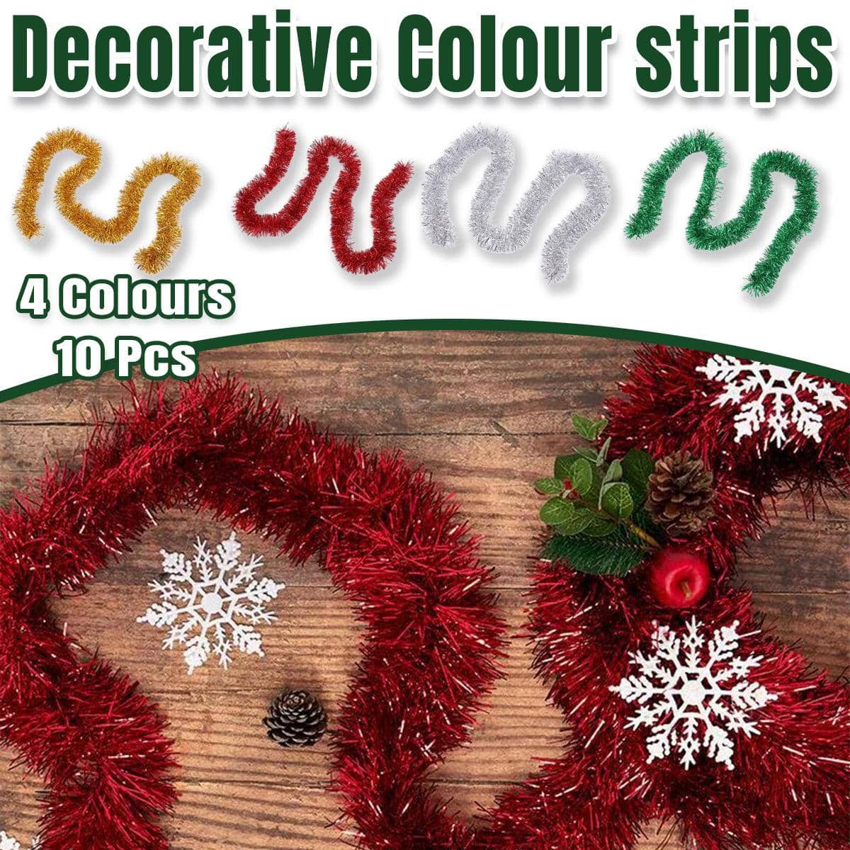 Christmas Tinsel Garland Strips - Gold, Pack of 10 - view 2