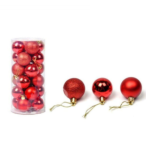 Christmas Tree Baubles, 3 cm, Pack of 24 - Red