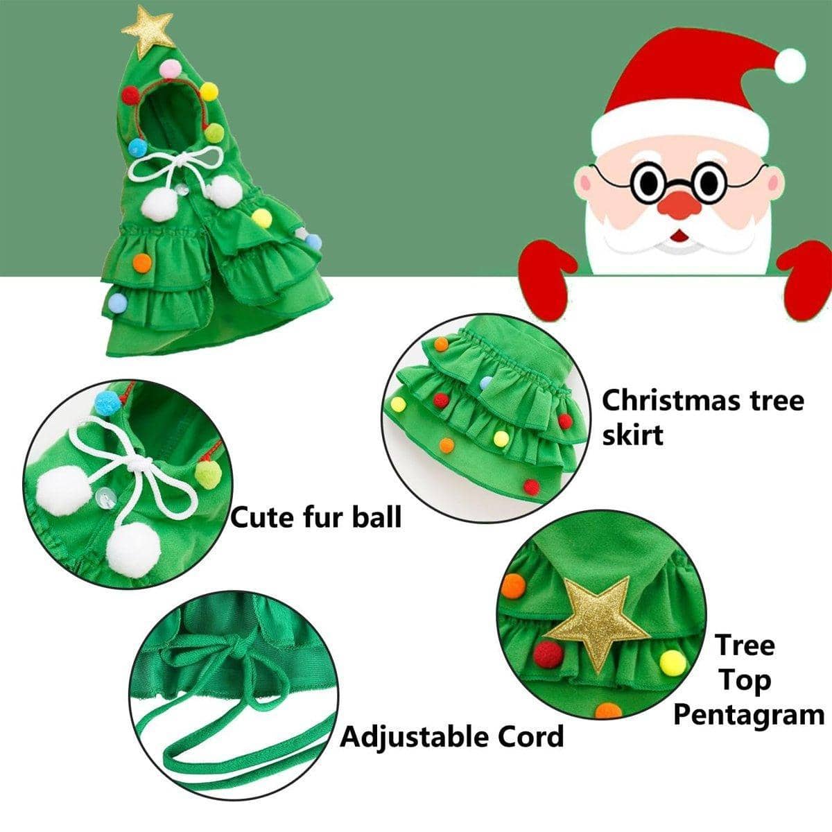 Christmas Tree Pet Cape for Cats and Dogs - Green, Medium (40 x 35 cm) - view 4