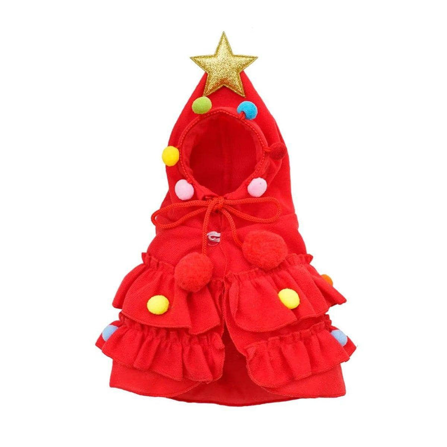 Christmas Tree Pet Cape for Cats and Dogs - Red, Medium (40 x 35 cm)