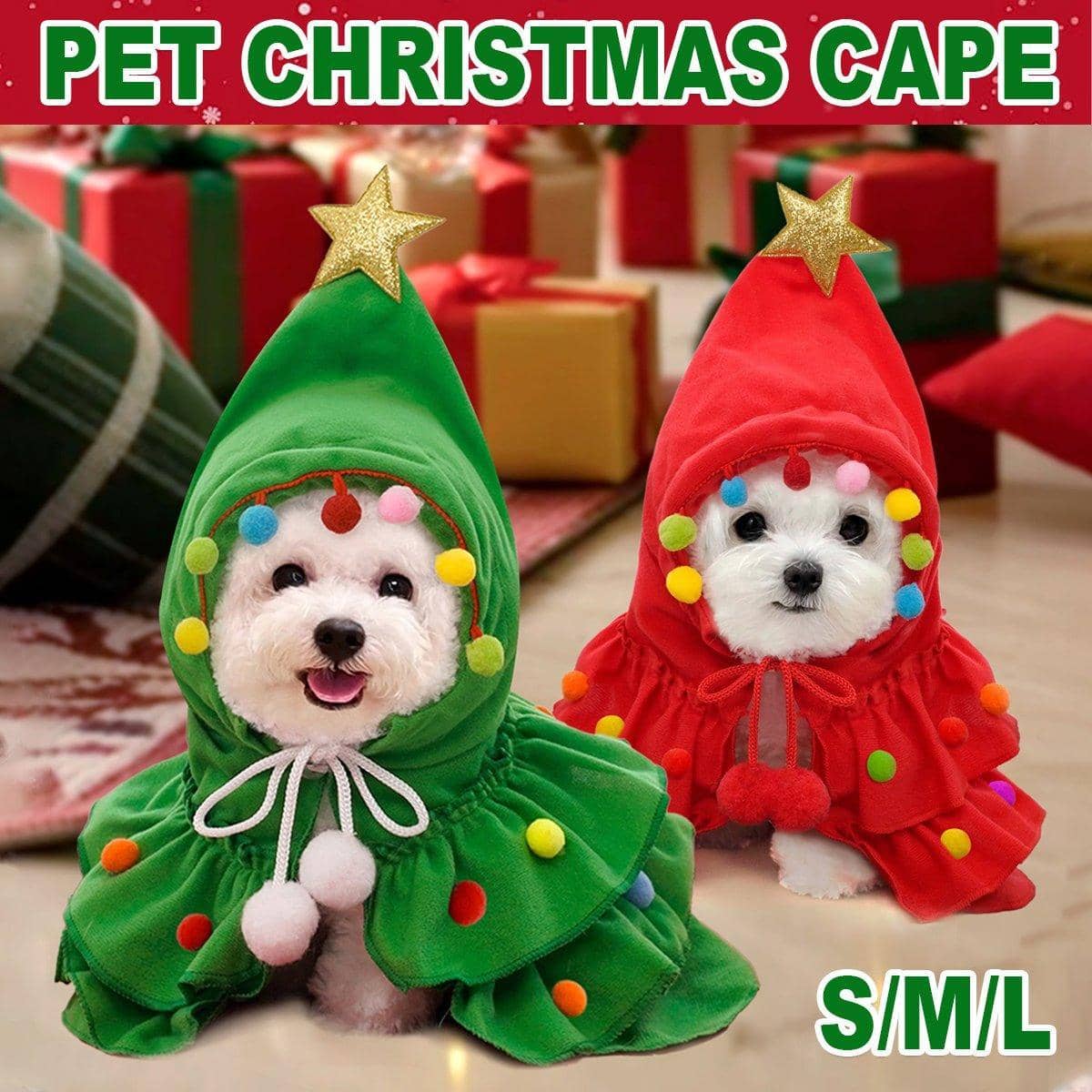 Christmas Tree Pet Cape for Cats and Dogs - Red, Medium (40 x 35 cm) - view 2