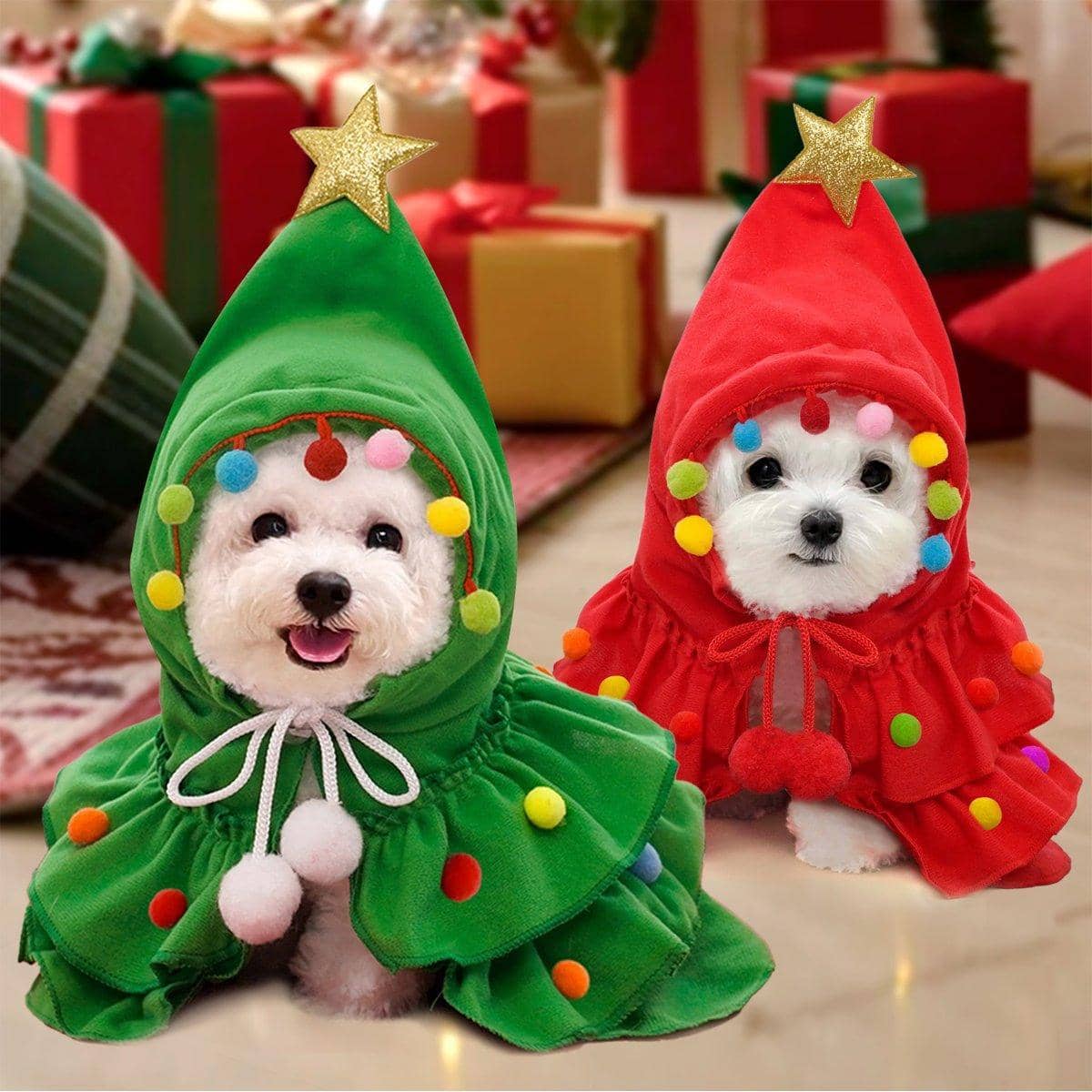 Christmas Tree Pet Cape for Cats and Dogs - Red, Medium (40 x 35 cm) - view 5