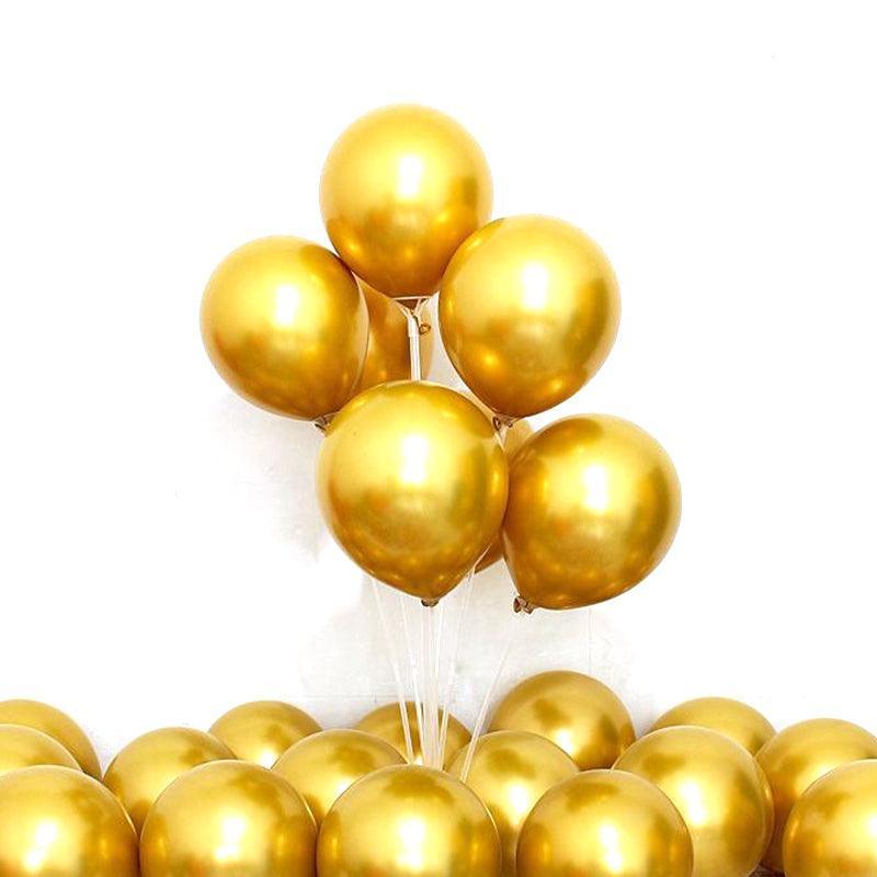 Chrome Metallic Latex Balloons 10 Inch (25 cm) - Gold, Pack of 50
