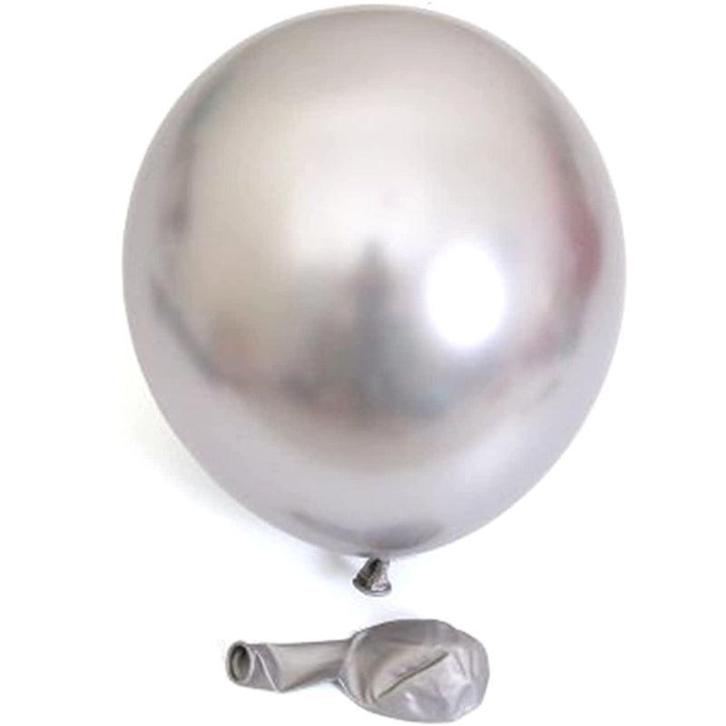 Chrome Metallic Latex Balloons 10 Inch (25 cm) - Silver, Pack of 50