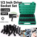 Chrome Vanadium Socket Set 20 Piece, 1/2 Inch (1.27 cm) Drive, 8mm to 32mm with Case