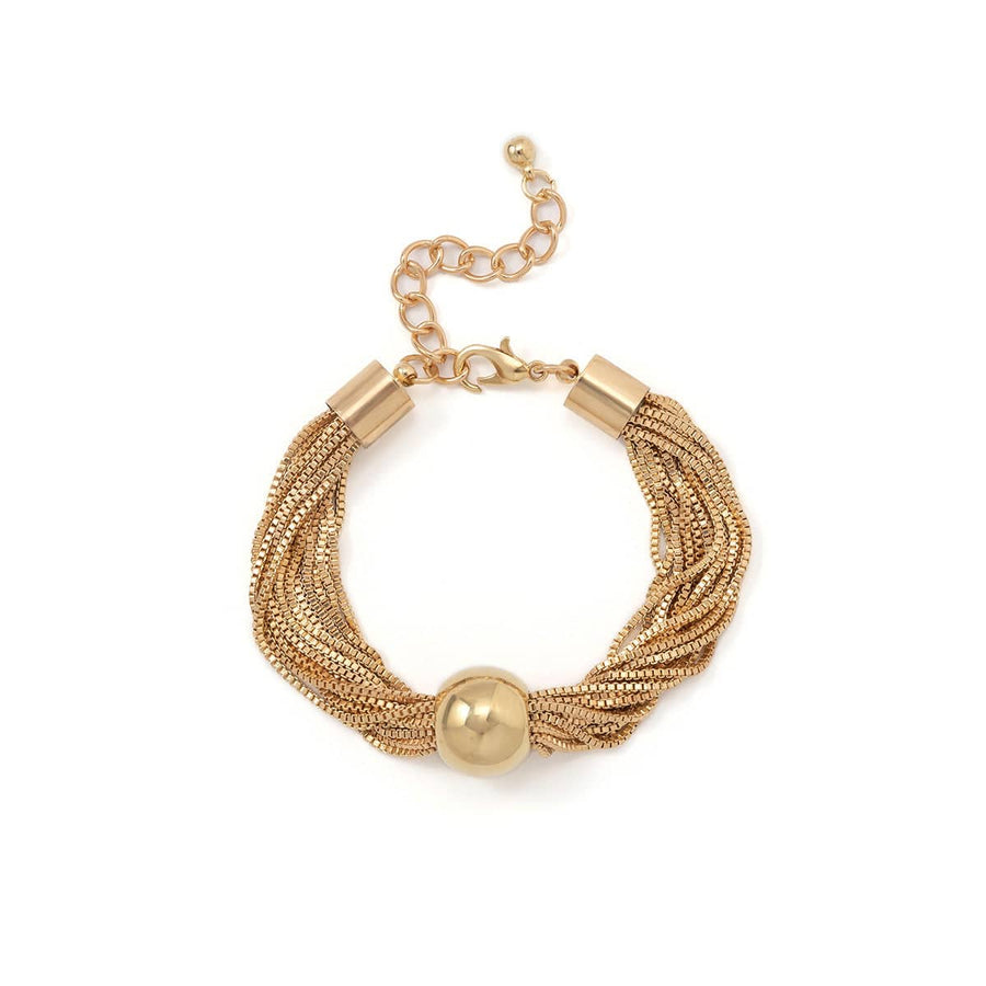 Chunky Ball Pendant Multi-Layer Chain Bracelet - Gold