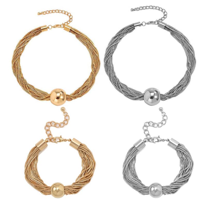 Chunky Ball Pendant Multi-Layer Chain Bracelet - Gold - view 3