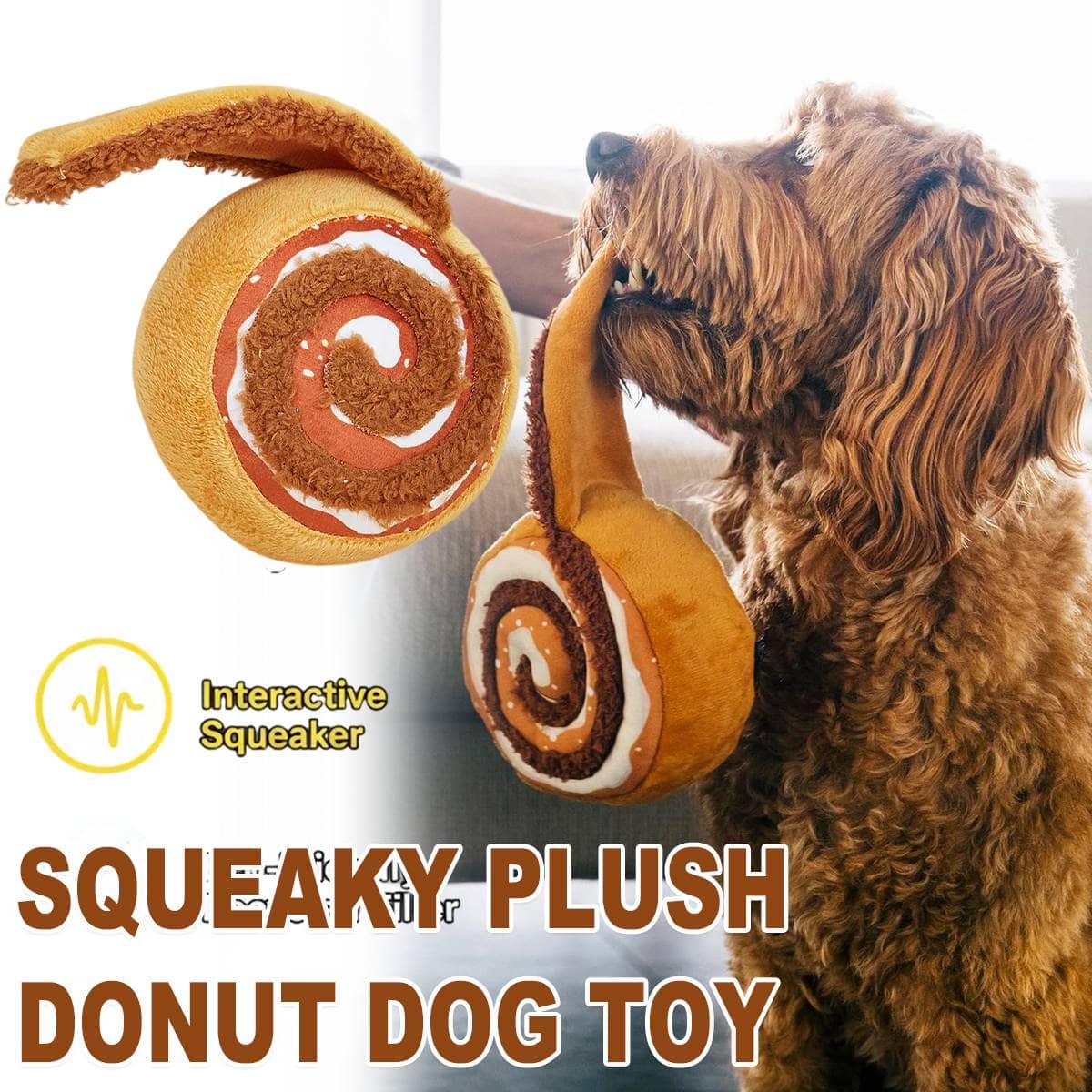 Cinnamon Roll Plush Dog Toy with Squeaker and Crinkle for Puppies