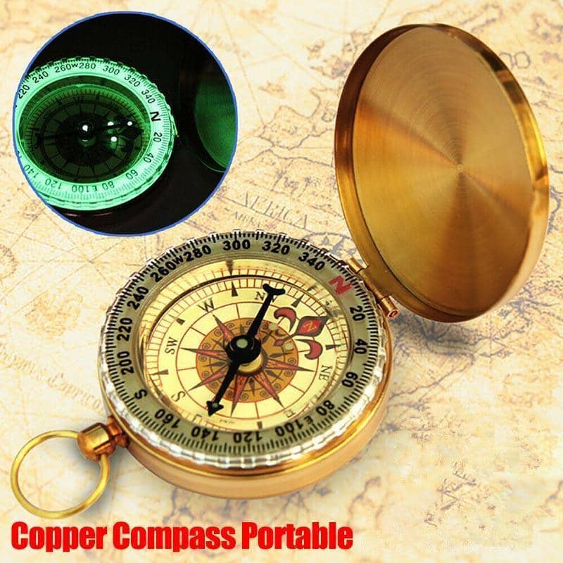 Classic Pocket Watch Style Compass with Copper Finish for Camping and Hiking