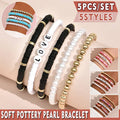 Clay Bead Bracelet Set with Faux Pearls, Set of 5 - Multicolour - view 2