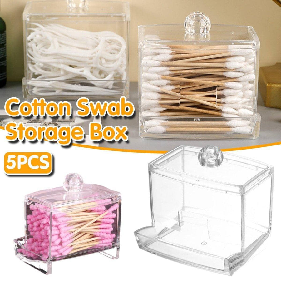 Clear Acrylic Cotton Swab Organiser Box for Makeup Buds - Clear, Pack of 5