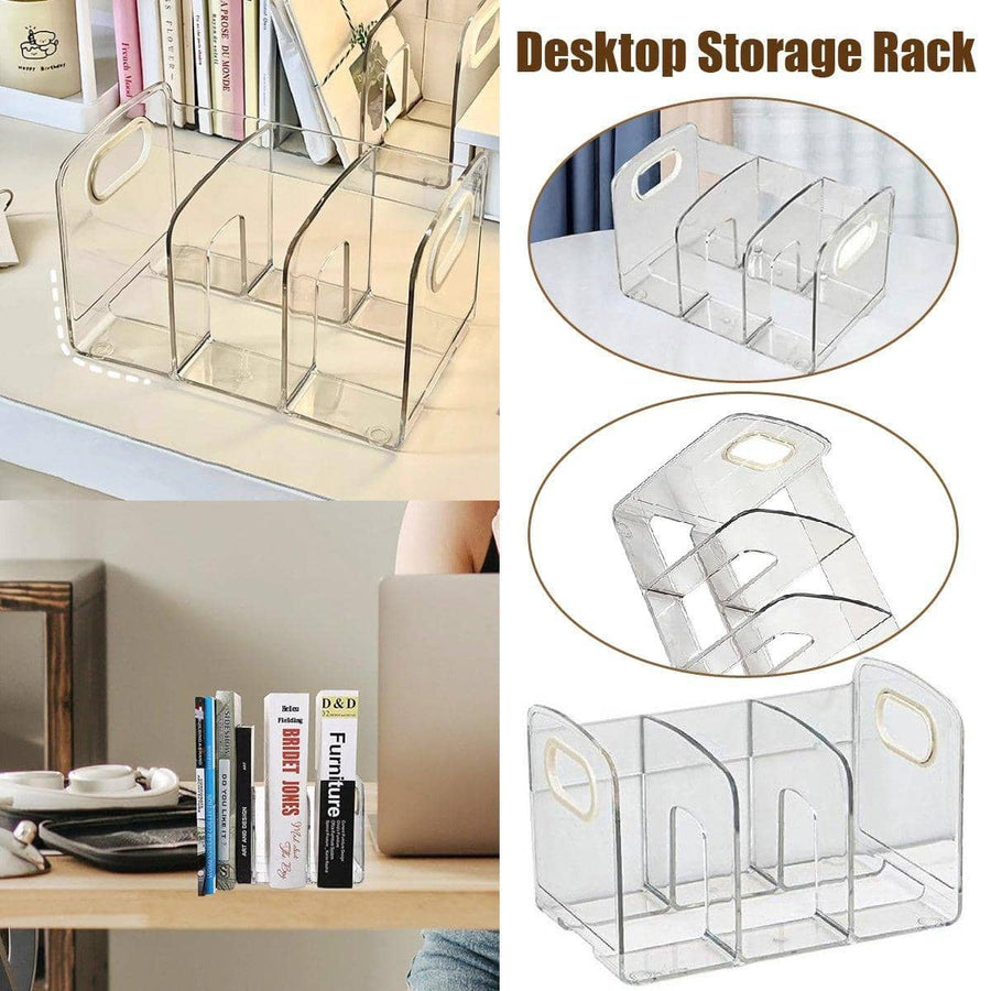 Clear Acrylic Desktop Organiser, Book Stand, File Rack and Pen Holder with Handles