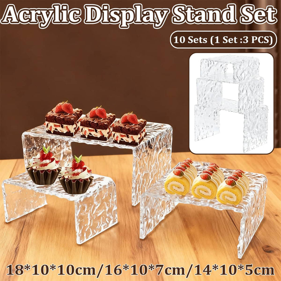Clear Acrylic Dessert Display Risers Set of 10 (30 Pieces) for Cakes and Fruit