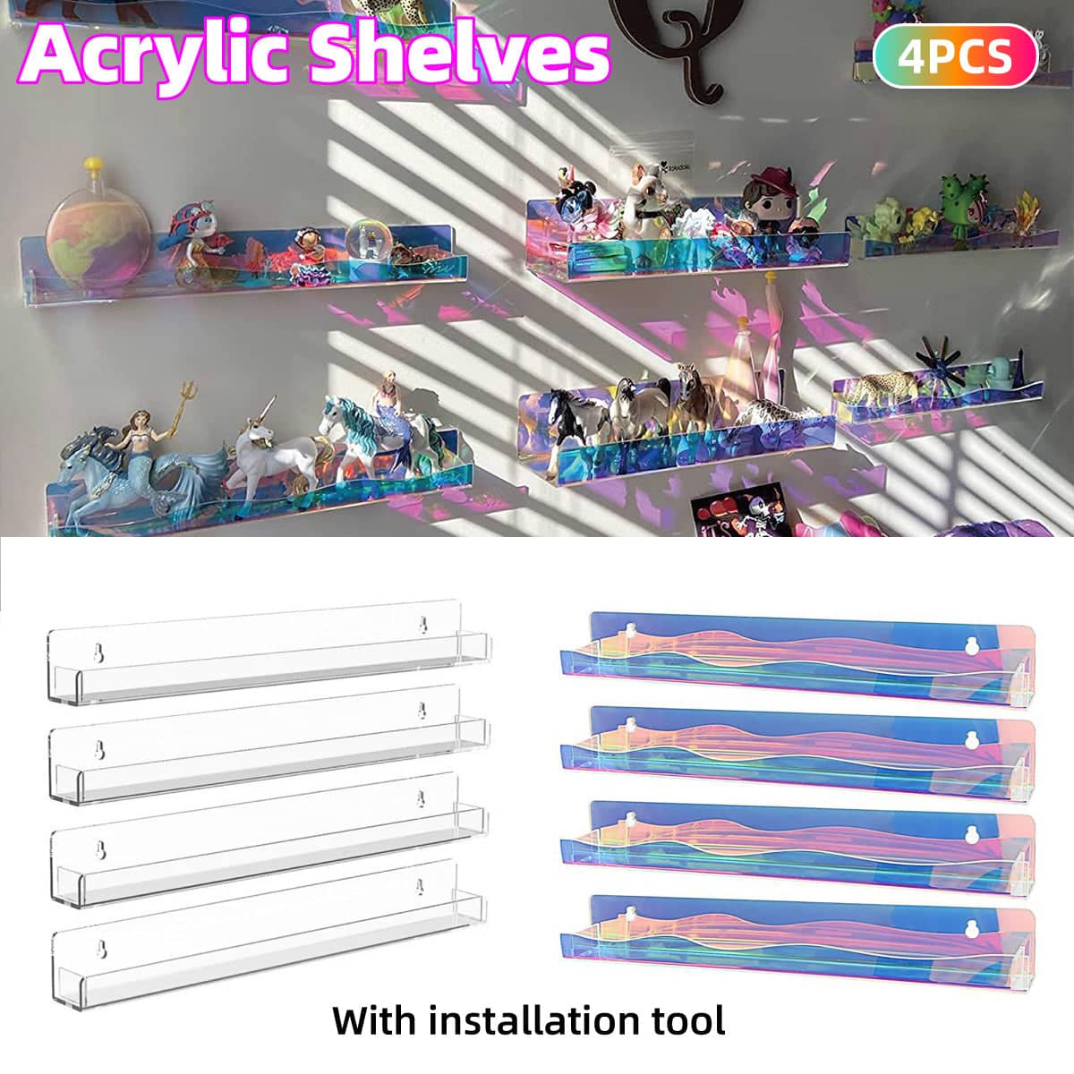 Clear Acrylic Floating Wall Shelves - Set of 4 - view 2