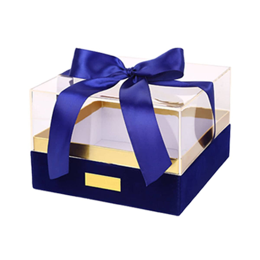 Clear Acrylic Gift Box with Ribbon - Navy Blue, Large (20 x 20 x 13 cm)