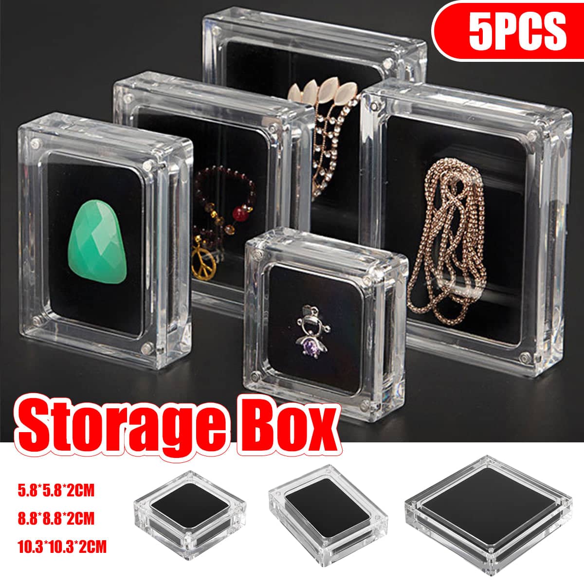 Clear Acrylic Jewellery Display Cases, Pack of 5 - 8.8 x 8.8 x 2 cm - view 2