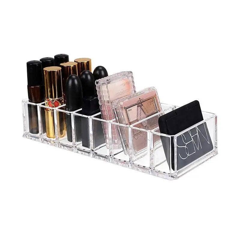 Clear Acrylic Makeup Organiser Box with Lipstick Storage - Small, 8 Grids