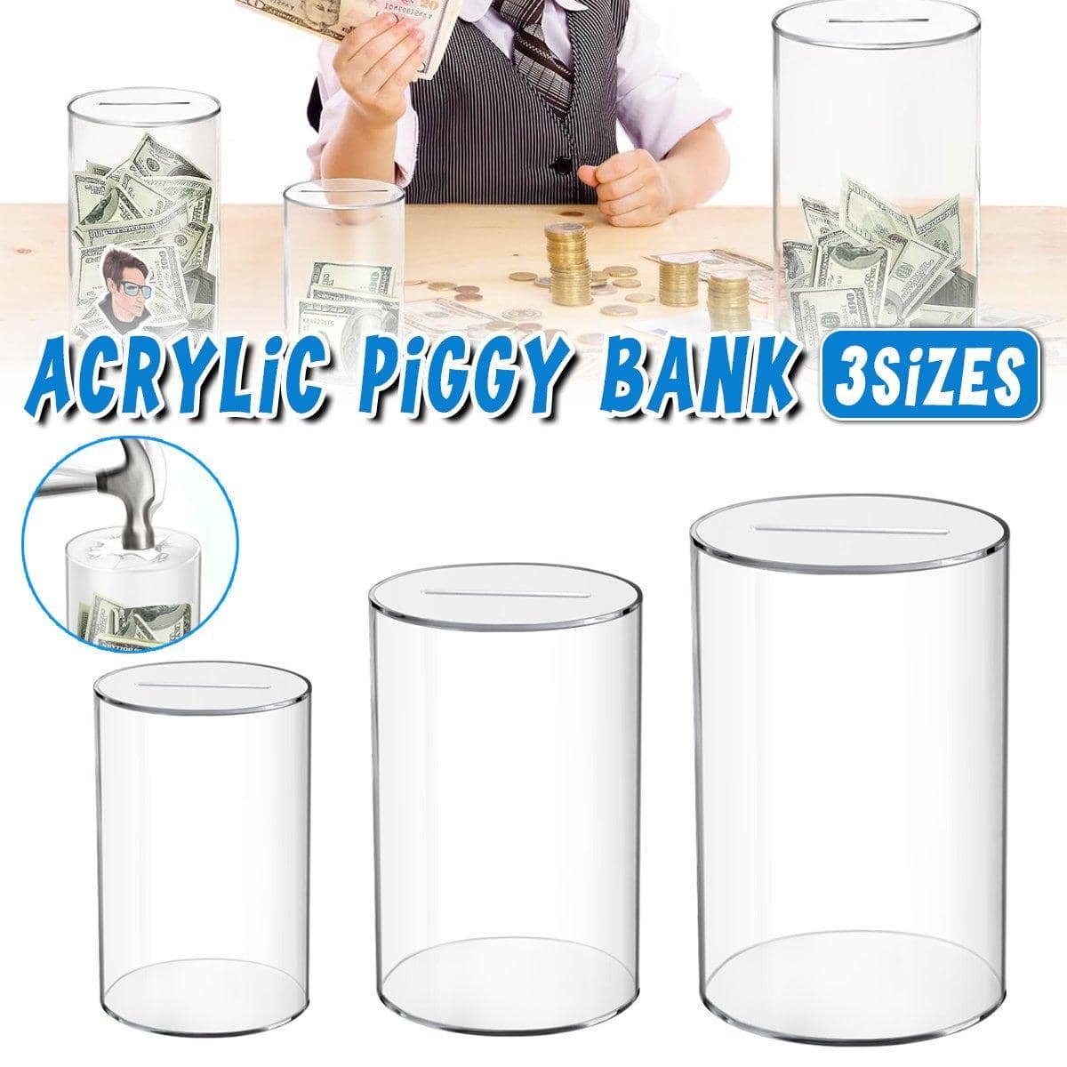 Clear Acrylic Piggy Bank Coin Savings Box - Medium (12 x 20 cm) - view 2
