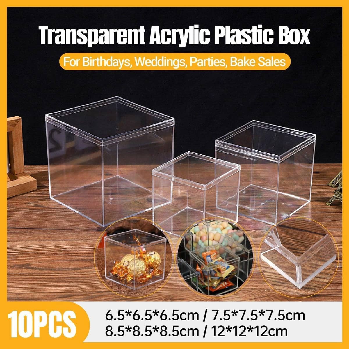 Clear Acrylic Square Storage Boxes - 7.5 x 7.5 x 7.5 cm, Pack of 10 - view 2