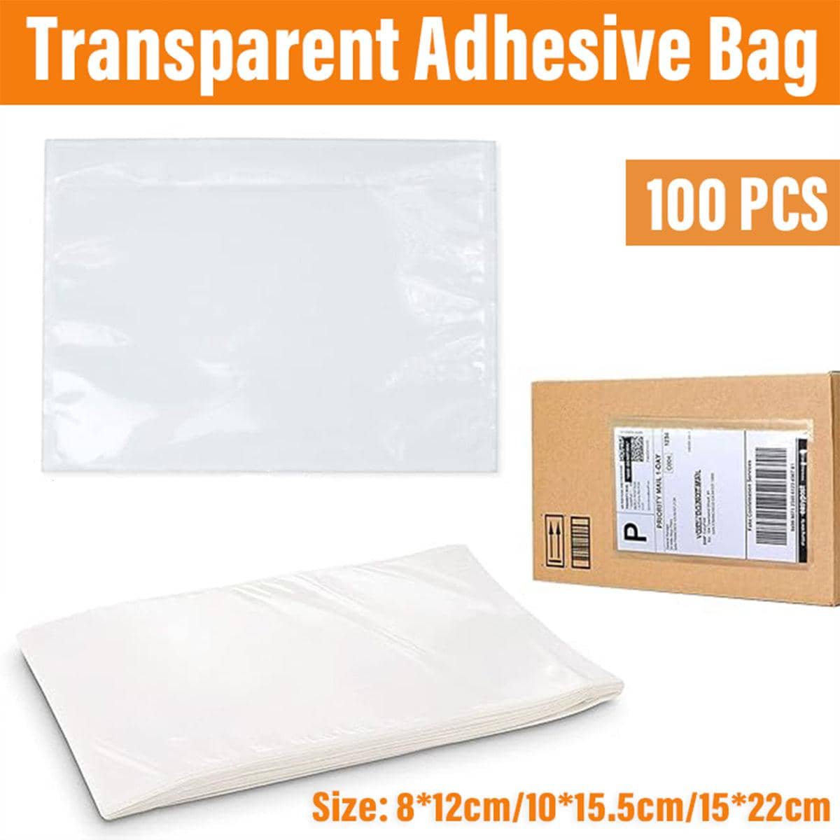 Clear Adhesive Document Bags, Pack of 100 - 8 x 12 cm - view 2