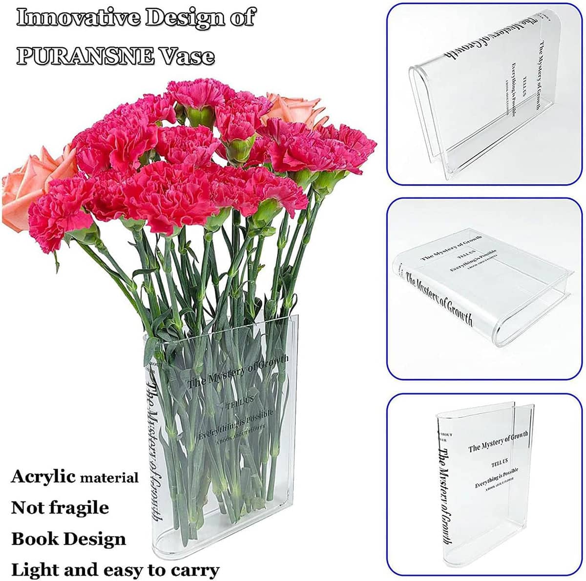 Clear Book Vase Flower Holder Acrylic Decorative Table Display - Clear - view 4