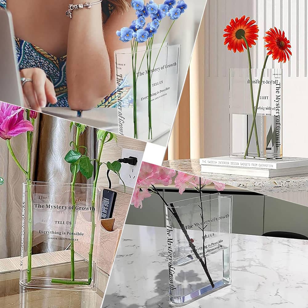 Clear Book Vase Flower Holder Acrylic Decorative Table Display - Clear - view 5