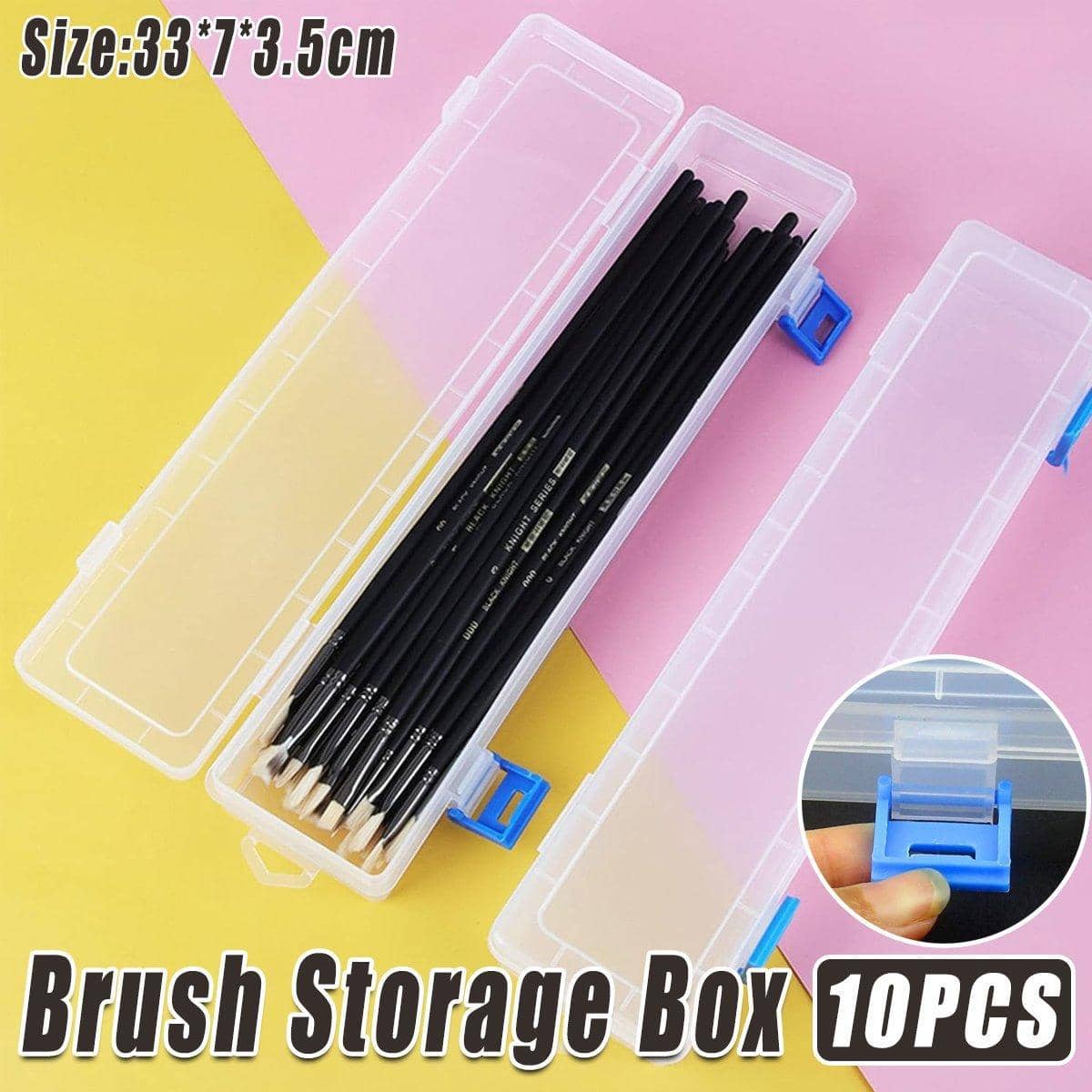 Clear Brush Storage Boxes, Pack of 10 - 33 x 7 x 3.5cm Pen Holders