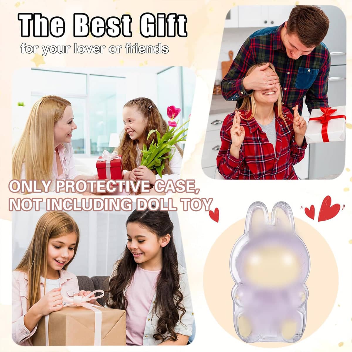 Clear Bunny-Shaped Toy Protective Case with Bead Chain - Sitting and Standing Set of 2 - view 4