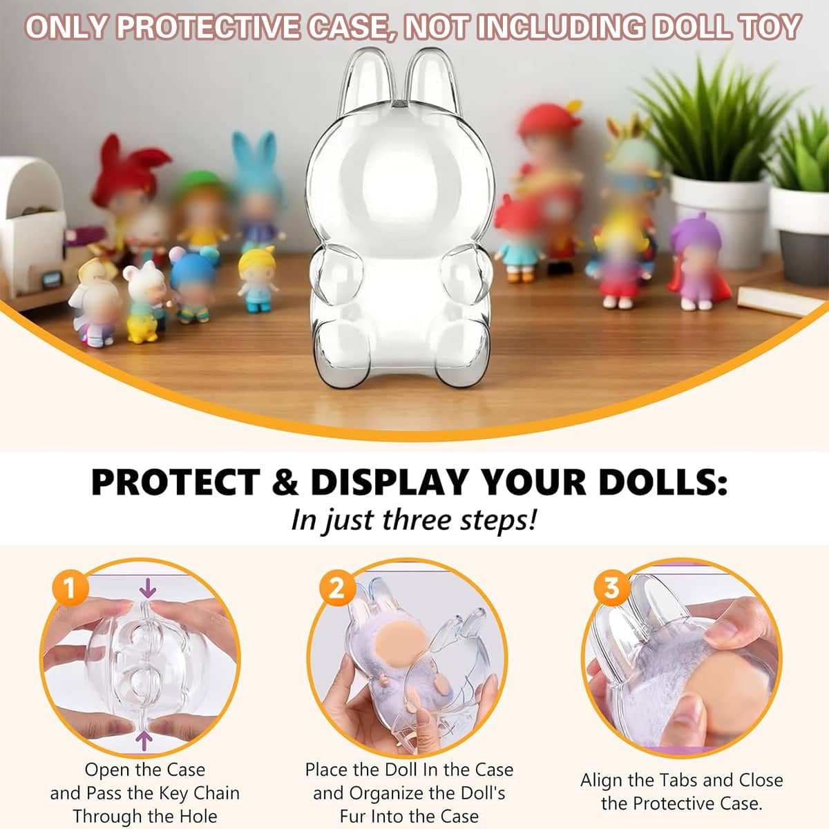 Clear Bunny-Shaped Toy Protective Case with Bead Chain - Sitting and Standing Set of 2 - view 5