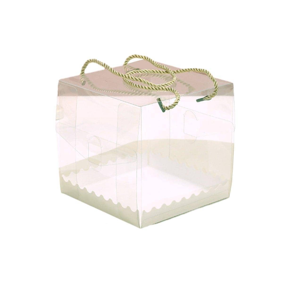 Clear Cake and Pastry Packaging Boxes with Handles - 12 x 12 x 12 cm, Pack of 25