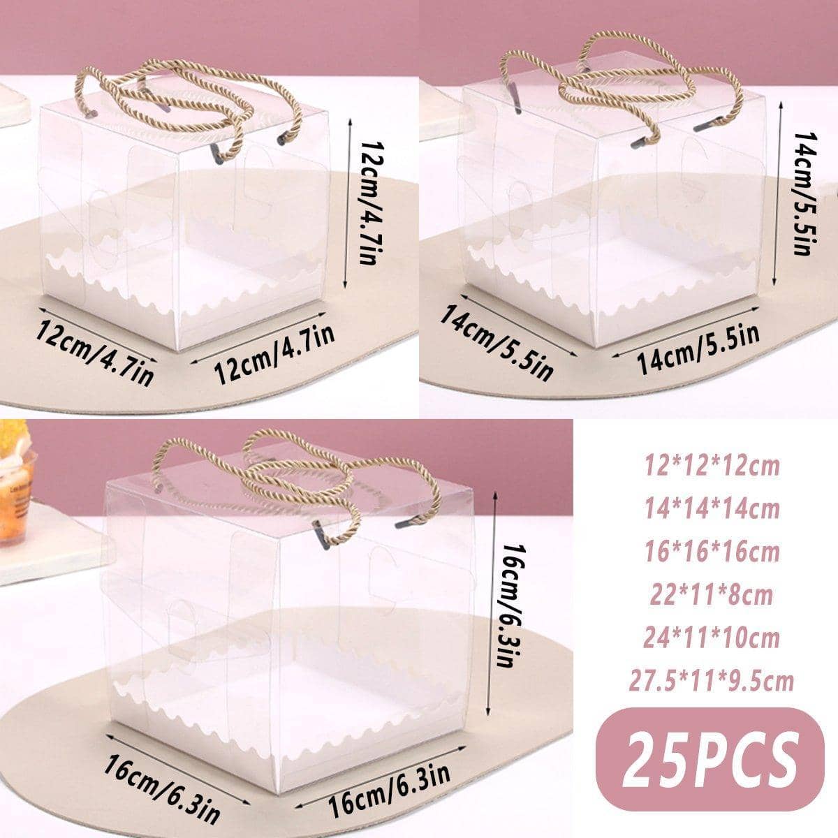 Clear Cake and Pastry Packaging Boxes with Handles - 12 x 12 x 12 cm, Pack of 25 - view 4
