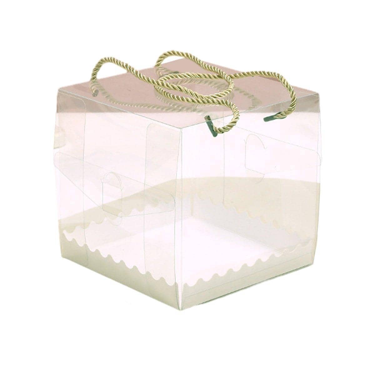 Clear Cake and Pastry Packaging Boxes with Handles - 16 x 16 x 16 cm, Pack of 25