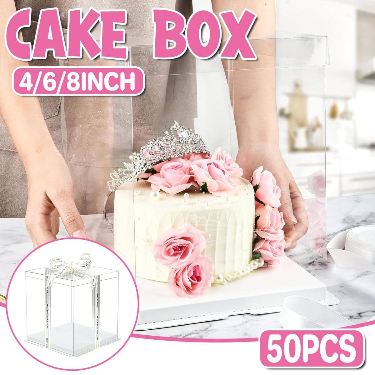 Clear Cake Boxes, Pack of 50 - 4 Inch (10.16 cm) Cakes, 17 x 17 x 20 cm Boxes - view 2