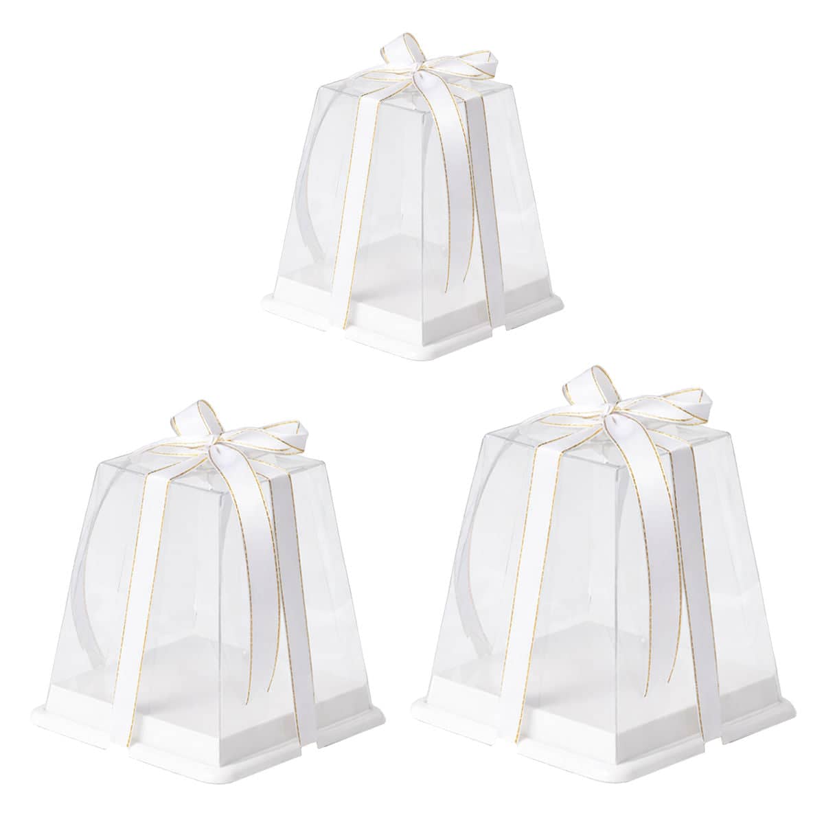 Clear Cake Gift Boxes with Ribbon - 12 x 12 x 11 cm, Pack of 10 - view 3