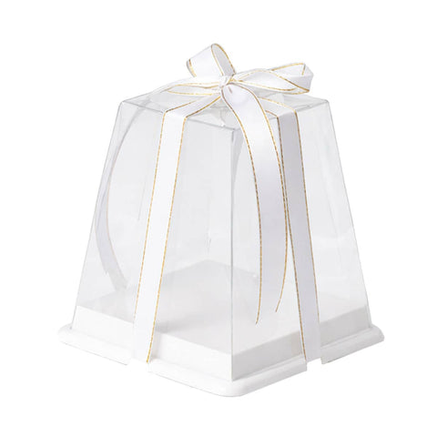 Clear Cake Gift Boxes with Ribbon - 17 x 17 x 17 cm, Pack of 10
